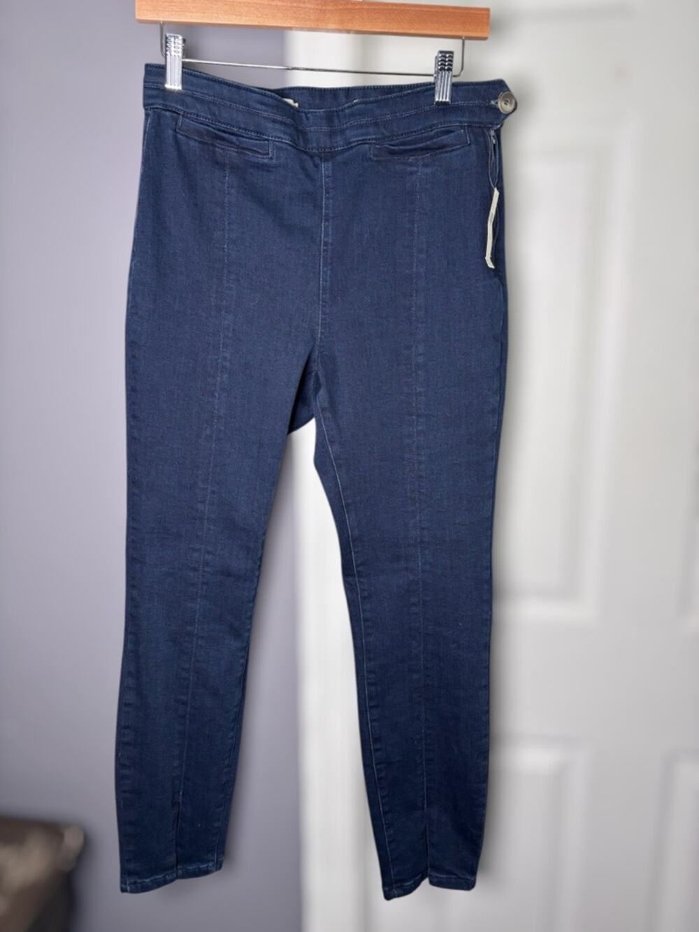 Pilcro Anthropologie High Rise Skinny Jeans Side Button Dark Rinse 29